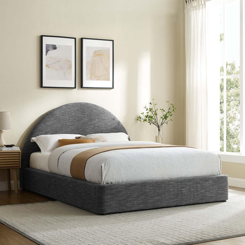 Modway Resort King Size Platform Bed with Arch Shaped Round Headboard in Heathered Weave Slate, Woven Heathered Fabric Upholstery, King Size Bed Frame, Soft Cloud Bed Frame, No Box Spring Needed