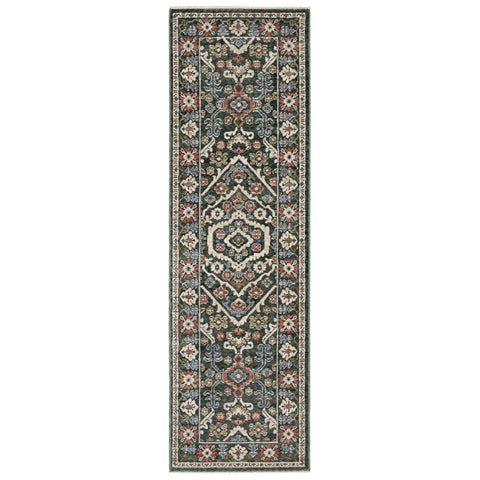 Oriental Weavers Hastings Area Rug - HA02B - 2'3" x 7'6" - in Green/Pink - Vintage Inspired, Stain Resistant, Family and Pet Friendly, Entryway, Hallway Runner Rug