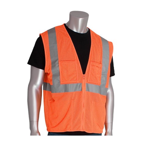 PIP Protective Industrial Products 302-MVGZ4POR-4X PIP 302-MVGZ4POR-4X Zip Safety Vest, Orange, 4XL, Hi-Vis Orange