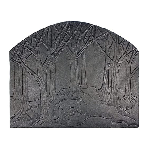 Oakestry Fox & Forest Cast Iron Fireback – Decorative Heat Reflector with Wildlife Design – Matte Black Finish – Fireplace Heat Shield & Wall Protector