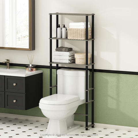Furinno Turn-N-Tube Freestanding Over-The-Toilet Storage Rack with 3 Shelves Grey Oak/Black