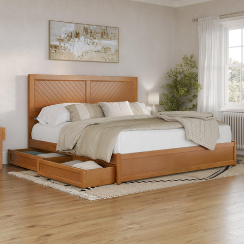 AFI, Clayton King Platform Bed with Panel Footboard & Storage Drawers, Light Toffee