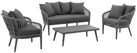 Dover 4Pc Outdoor Loveseat Patio Furniture Set Charcoal/Matte Black - Loveseat, Coffee Table, & 2 Armchairs