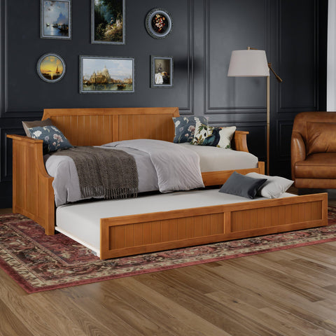 AFI, Cambridge Twin Size Wood Daybed Frame with Twin Trundle, Light Toffee