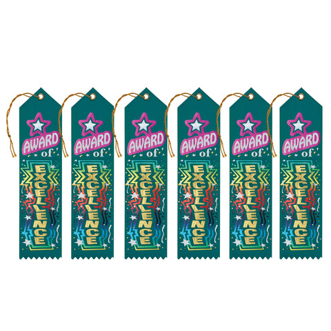 Beistle Award of Excellence Award Ribbons, 2 by 8-Inch, 6-Pack,Multicolored
