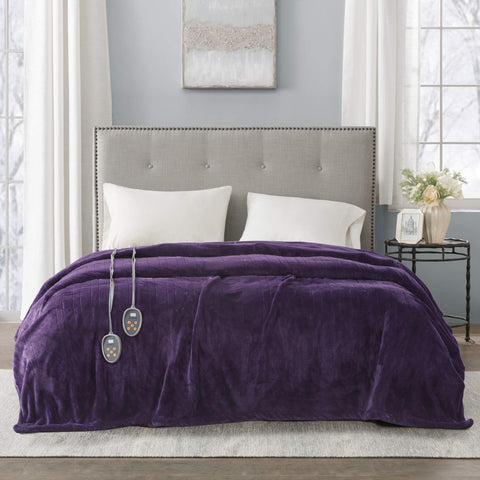 Beautyrest Heated Electric Blanket for Cold Weather, Fast Heating Heated Blanket, Auto Shut Off, Virtually Zero EMF, Multi Heat Setting, UL Certified, Purple Twin (84 inx62 in)
