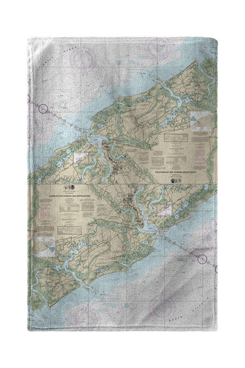 Betsy Drake Charleston Harbor and Approaches, SC Nautical Map Kitchen Towel