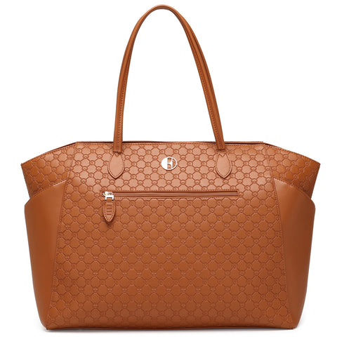 ELLE Compass 32L Vegan Leather Monogram Weekender Duffel Bag | Brown