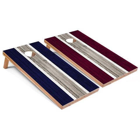 Skip's Garage Navy and Maroon Striped All-Weather Cornhole Boards - PVC - Include CASE + Edge Lights