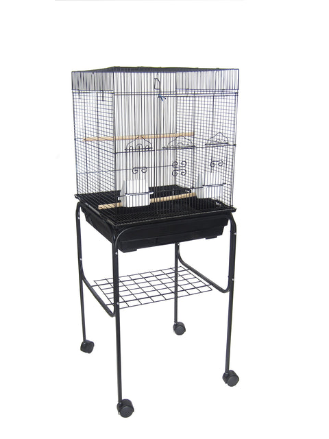 YML 5824 3/8" Bar Spacing Square Top Bird Cage with Stand, 18" x 14"/Small, Black