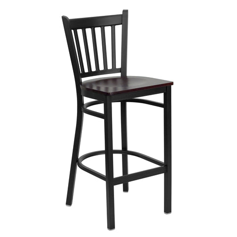 Flash Furniture HERCULES Series Black Vertical Back Metal Restaurant Barstool - Mahogany Wood Seat (Pack of 1)