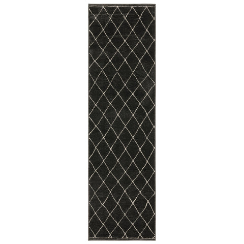 Oriental Weavers Raylan Area Rug - RAY12-2'3" x 7'6" - in Charcocal/Ivory - Transitional Geometric, Stain Resistant, Family and Pet Friendly, Entryway, Hallway Runner Rug