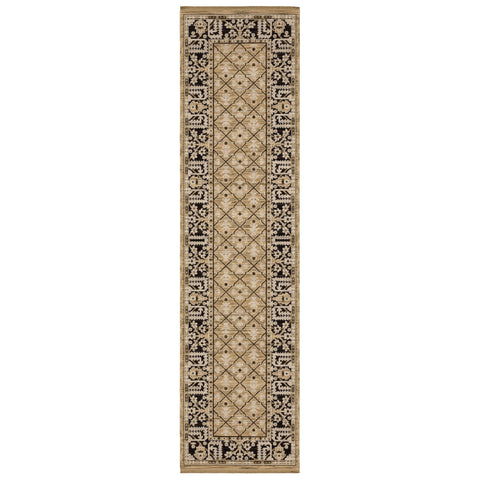 Oriental Weavers Acacia Machine Woven Area Rug - ACA12-2'6" x 10' - in Tan/Charcoal - Traditional Style Hallway, Entryway, Kitchen, Bathroom Rug