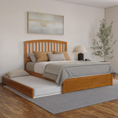AFI, Lucia Queen Platform Bed with Panel Footboard & Twin XL Trundle, Light Toffee