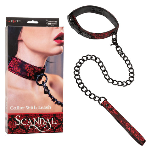 CalExotics Scandal Collar with Leash – BDSM Fetish Play Set for Couples – Sexy Bondage Restraint Lingerie – Black