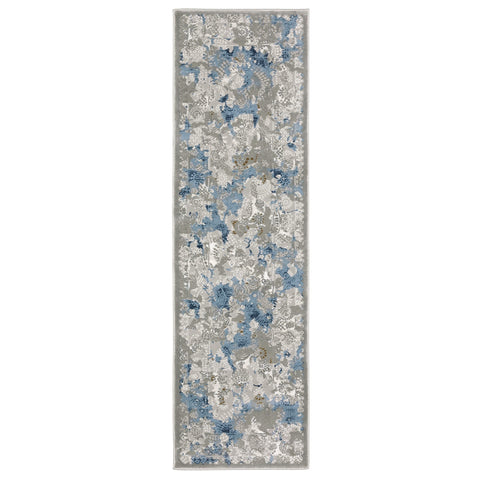 Oriental Weavers Easton Area Rug - 3313Q - 2'3" x 7'6" - in Grey/Blue - Modern Style, Stain Resistant, Family and Pet Friendly, Entryway, Hallway Runner Rug