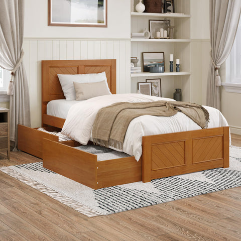 AFI, Canyon Twin XL Platform Bed with Matching Footboard & Storage Drawers, Light Toffee