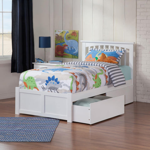 AFI Mission Twin Size Platform Bed with Footboard & Storage Drawers in White