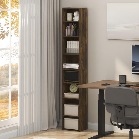 Furinno PASIR Book Shelf, 8-Tier Bookshelf, Bookcase with Open Shelf, 9.3 x 11.8 x 70.9, for Living Room, Bedroom, Home Office, Amber Pine
