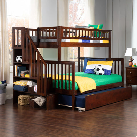AFI Woodland Staircase Bunk with Turbo Charger and Twin Size Urban Trundle, Twin/Twin, White