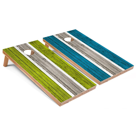 Skip's Garage Lime and Turquoise Striped All-Weather Cornhole Boards - PVC - Include CASE + Hole Lights