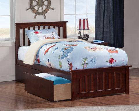 Mission Full Platform Bed with Matching Footboard and Turbo Charger with Urban Bed Drawers in Walnut