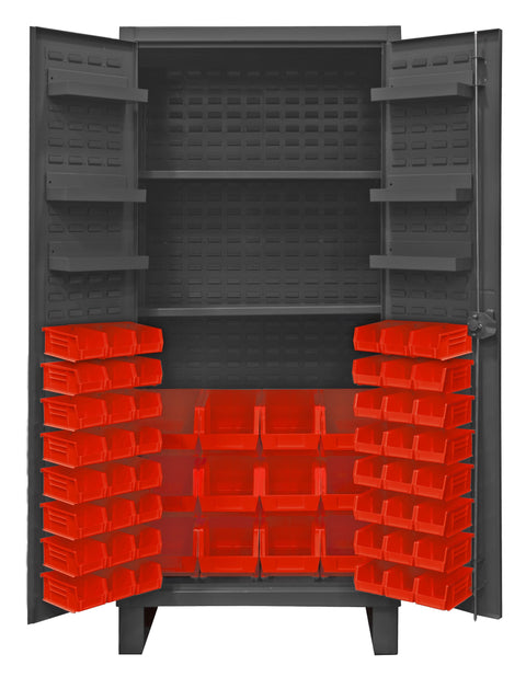 Durham HDC36-60-2S6D1795 Lockable Cabinet with 60 Red Hook-On Bins, 36" Wide, 12 Gauge