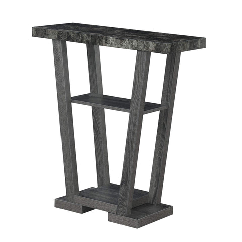 Convenience Concepts Newport V Console Table 31.5" - Modern Sofa Table with Storage Shelves, Narrow Entryway Hall Table for Living Room, Black Faux Marble/Weathered Gy