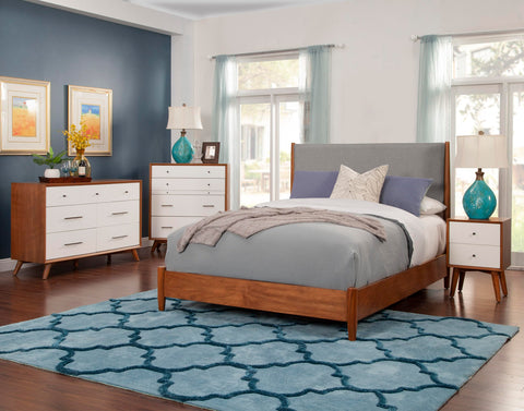Alpine Furniture Flynn Mahogany and Okoume Veneer Panel Bed, Standard King, Acorn/Gray