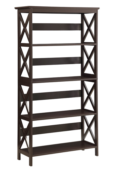 Convenience Concepts Oxford Bookcase 31.5" - 5-Tier Farmhouse Bookcase for Living Room, Modern Family Room Media & Display Storage Organizer for Home Office Library, Tall Shelving Unit, Espresso