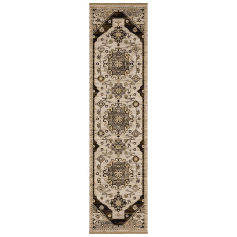 Oriental Weavers Acacia Machine Woven Area Rug - ACA04-2'6" x 10' - in Brown/Grey - Traditional Style Hallway, Entryway, Kitchen, Bathroom Rug