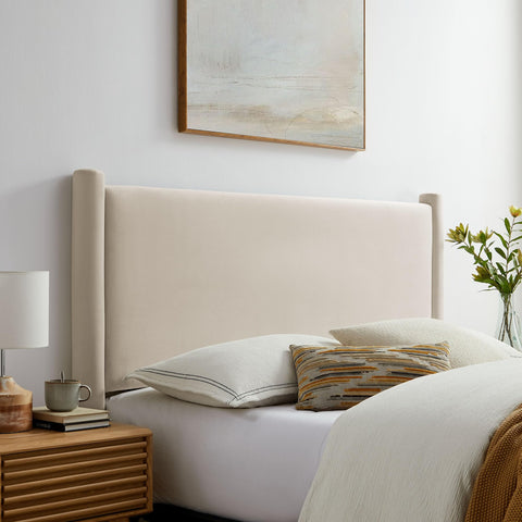 Modway Rael Full Upholstered Headboard with Pillars in Alabaster – Velvet Headboard – Stain-Resistant Performance Velvet Headboard for Full Size Beds