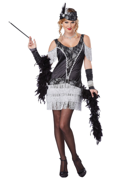California Costumes Women's Razzle Dazzle Flapper Roaring 2O's Dress, Black/Silver, X-Small