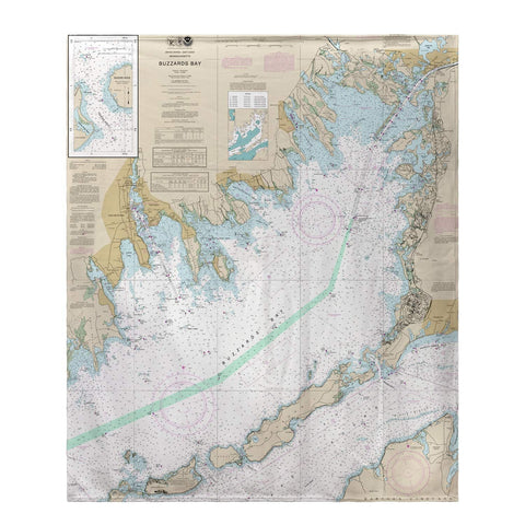 Betsy Drake Buzzards Bay, MA Nautical Map Fleece Throw Blanket 60 X 50 Inches