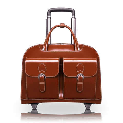 McKlein DAVIS, Top Grain Cowhide Leather, 15" Leather Vertical Wheeled Ladies' Laptop/Computer & Tablet Business Briefcase Bag/Women's Rolling Overnight Travel Bag, Removable trolley case