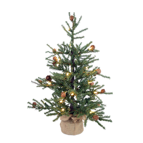 Vickerman 3-Foot-Tall Caramel Pine Artificial Christmas Tree, Warm White Italian LED Mini Lights, Seasonal Indoor Home Decor with Decorative Burlap Base