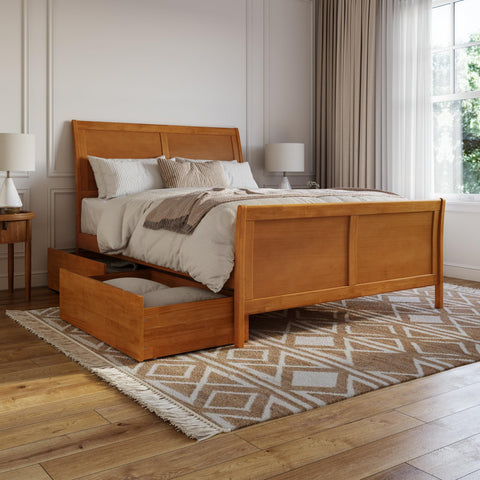 AFI, Portland Queen Platform Bed with Matching Footboard & Storage Drawers, Light Toffee