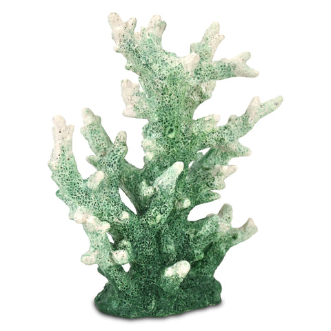 Callidora 9.25" Coral Table Decor - Coastal Resin Sculpture - Nautical Style - Green Finish - for Shelf or Tabletop Accent - by Cheungs