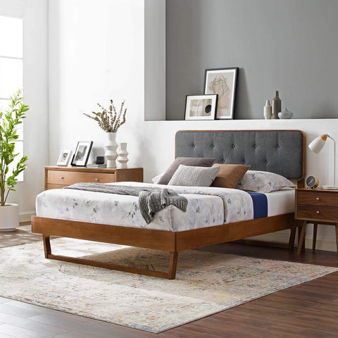 Modway MOD-6645-WAL-CHA Bridgette Twin Wood Platform Bed with Angular Frame, Walnut Charcoal
