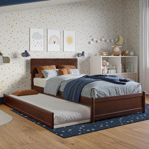 AFI, Wesley Twin Platform Bed with Panel Footboard & Twin Trundle, Walnut
