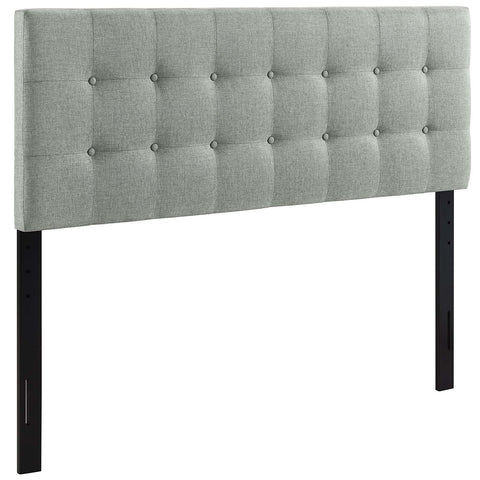 Modway Emily Tufted Button Linen Fabric Upholstered Queen Headboard in Gray
