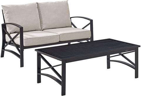 Kaplan 2Pc Outdoor Loveseat Patio Furniture Set Oatmeal/Oil Rubbed Bronze - Loveseat & Coffee Table