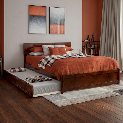 AFI, Wesley Full Platform Bed with Panel Footboard & Twin Trundle, Walnut