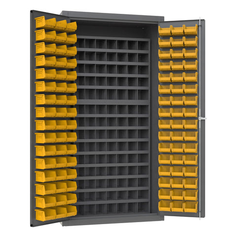 Durham 14 Gauge Welded Steel Small Parts Storage/Security Cabinet with 112 Steel Pigeon Hole and 96 Hook-on Bins, 3501-DLP-72/40B-96-95, 24" Length x 36" Width x 72" Height