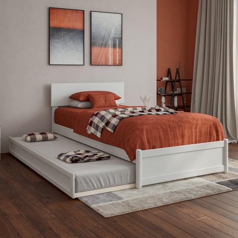 AFI, Wesley Twin XL Platform Bed with Panel Footboard and Twin XL Trundle, White