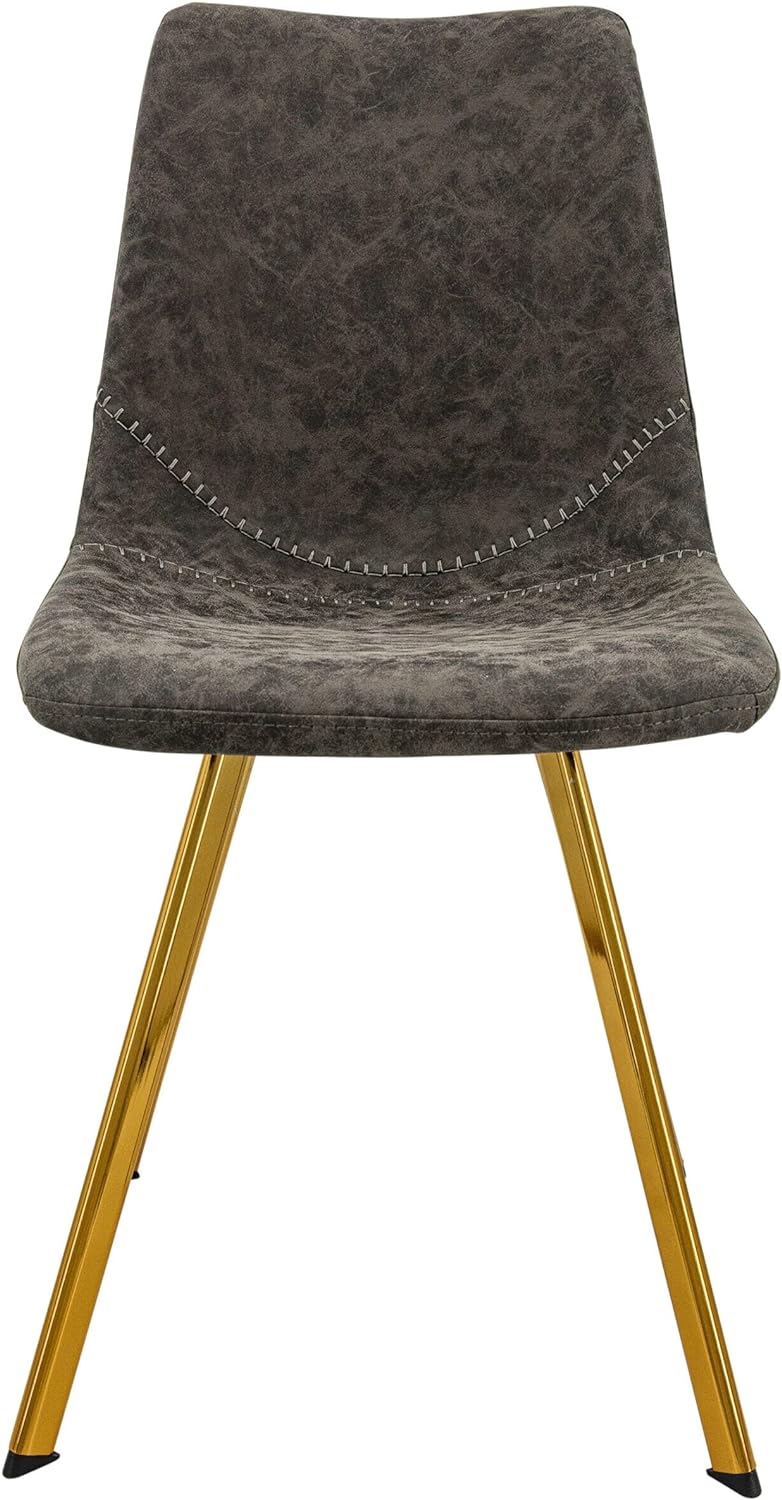 LeisureMod Markley Modern Leather Kitchen and Dining Chair with Gold Legs, Grey