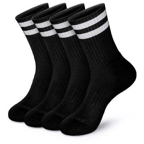 MONFOOT Men's/Women's 4 Pairs Athletic Cushion Crew Socks, Striped Large Multipack