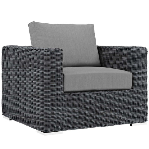 Modway Summon Wicker Rattan Outdoor Patio Sunbrella Armchair in Canvas Gray