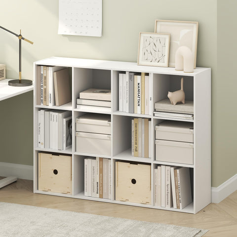 Furinno PELLI Book Shelf, 12-Cube Bookshelf, Cube Storage Organizer Bookcase, 11.7 x 47.6 x 36, for Living Room, Bedroom, Home Office, White