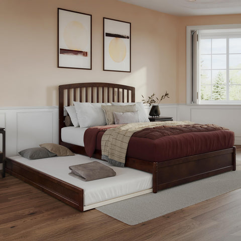 AFI, Lucia Queen Platform Bed with Panel Footboard & Twin XL Trundle, Walnut